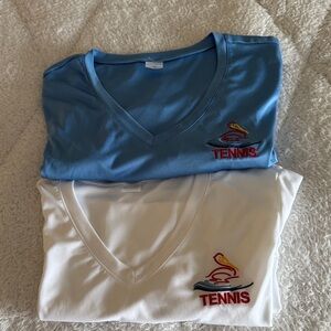 2 v-neck tennis tops,blue and white